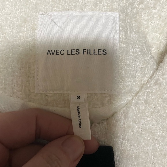 Avec Les Filles Women's Small Cropped Bow Front Lady Jacket Tweed Ivory Wool - Picture 4 of 10